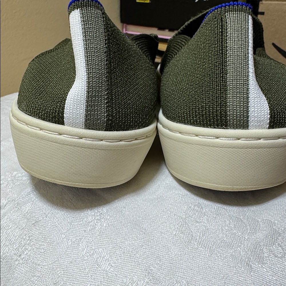 Rothy's Olive Slip-On Shoes with Blue Trim - Picture 16 of 16